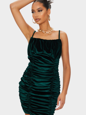 Emerald Green Velvet Ruched Spaghetti Strap...