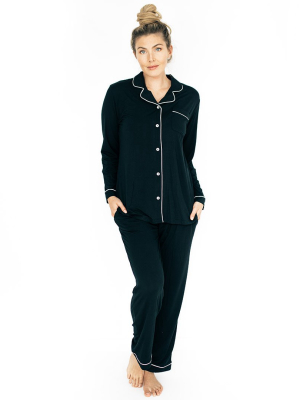 Clea Bamboo Long Sleeve Classic Pajama Set | Black