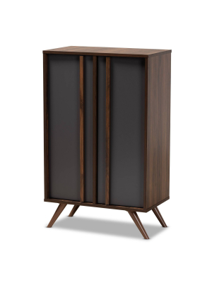 2 Door Naoki Two-tone Wood Shoe Cabinet Gray/walnut - Baxton Studio