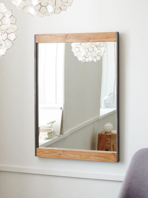 Industrial Metal & Wood Wall Mirror