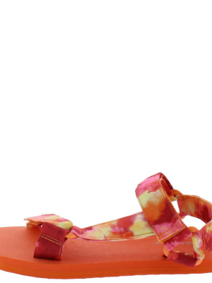 Heart01 Coral Tie Dye Open Toe Ankle Strap Flat Sandal