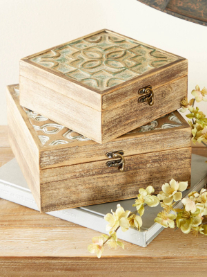 Set Of 2 Decorative Wood Boxes With Carved Trellis Designs - Olivia & May