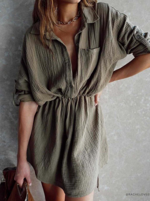 Remy Cotton Pocketed Shirt Dress - Olive