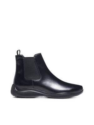 Prada Logo Patch Chelsea Ankle Boots