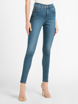 High Waisted Luxe Comfort Knit Faded Skinny Jeans
