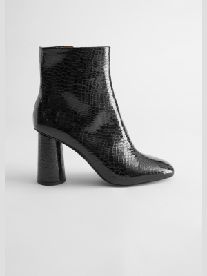 Croc Embossed Leather Heeled Boots