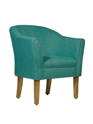 Fabric Upholstered Wooden Accent Chair With Curved Back Blue/brown - Benzara