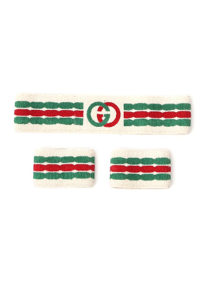 Gucci Striped Interlocking G Headband And Wrist Cuffs Set