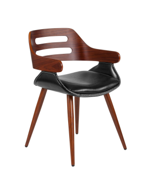 Flash Furniture Contemporary Walnut Bentwood Side Reception Chair With Cross Stitched Black Leathersoft Seat