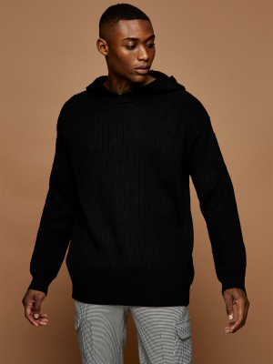 Black Oversized Knitted Hoodie