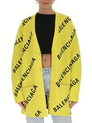 Balenciaga Allover Logo Knitted Cardigan