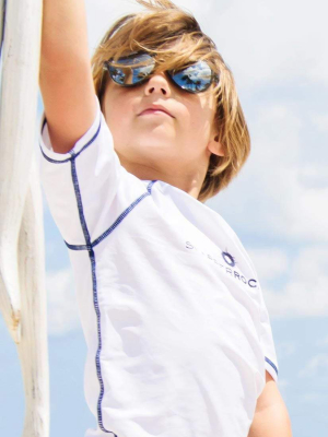 Snapperrock Boy's Short Sleeve Rashguard Top In White 125