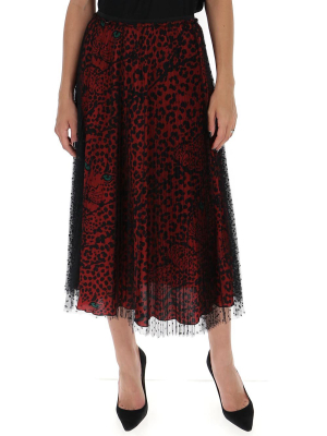 Redvalentino Leopard Print Tulle Midi Skirt