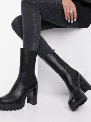 Bershka Track Sole Heeled Boot In Black