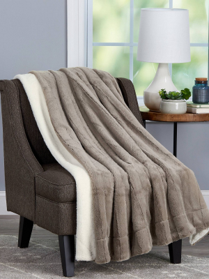 60"x70" Faux Fur Jacquard Throw Blanket Coffee Brown - Yorkshire Home