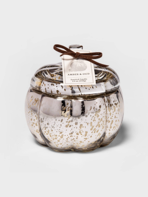 12oz Lidded Mercury Glass Pumpkin Jar 2-wick Amber And Oud Candle - Threshold™