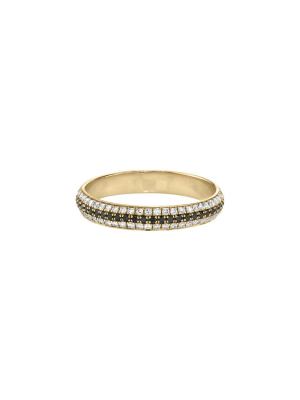 Three Row White & Black Diamond Cigar Band - Yellow Gold