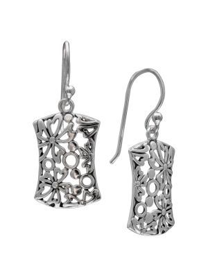 Women's Oxidized Filigree Flower Rectangle Earrings In Sterling Silver - Gray (29mm)