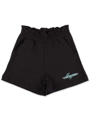 Msgm Kids Logo Embroidered Shorts