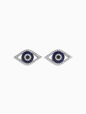 Effy Novelty 14k White Gold Sapphire & Diamond Evil Eye Earrings, 0.57 Tcw