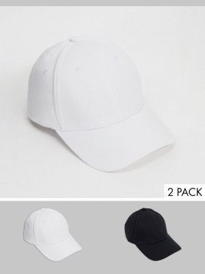 Asos Design 2 Pack Baseball Cap In Black And White Save