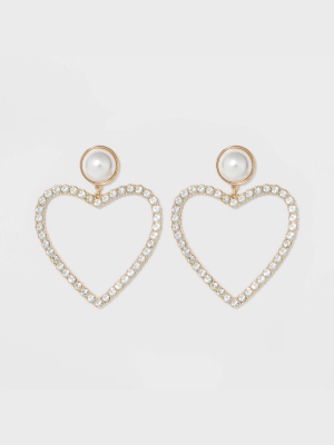 Sugarfix By Baublebar Pearl Studs Crystal Heart Hoop Earrings - Pearl