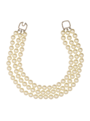 3 Row Pearl Necklace With Silver Clasp