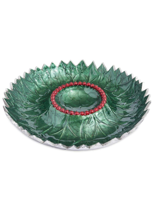 Julia Knight Holly Sprig 13.5" Chip And Dip Bowl In Emerald