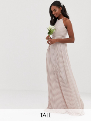 Tfnc Tall Bridesmaid Exclusive High Neck Pleated Maxi Dress In Taupe