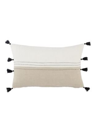 Jaipur Living Yamanik Stripes White/ Beige Down Lumbar Pillow