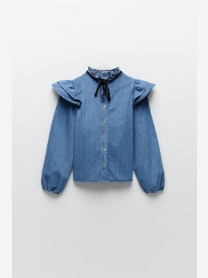 Ruffled Denim Shirt