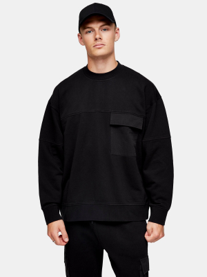 Black Twill Pocket Cargo Sweatshirt