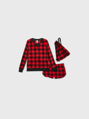 Women's Buffalo Check 3pc Backpack And Pajama Set - Wondershop™ Red