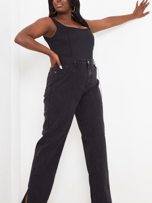 Plus Washed Black Split Hem Jeans