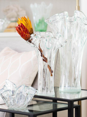 Vietri Onda Glass With Lines Tall Vase - Clear & White