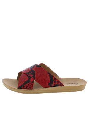 Hip07 Red Black Cross Strap Open Toe Mule Slide Sandal