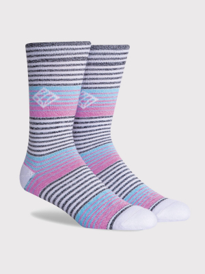 Pkwy By Dwyane Wade Men's Striped Miami Lines Stairs Crew Socks - White/teal/pink L