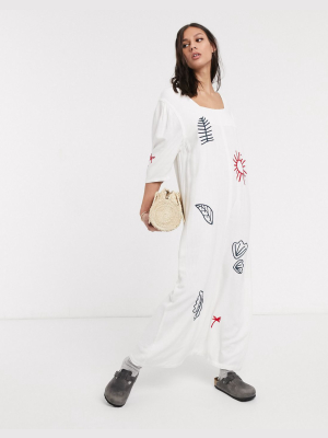 Lf Markey Tuesday Embroidered Shift Midi Dress In White