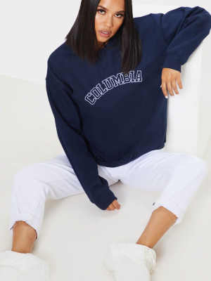 Navy Columbia Embroidered Oversized Sweater