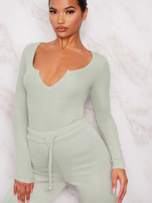 Sage Khaki V Neck Rib Bodysuit