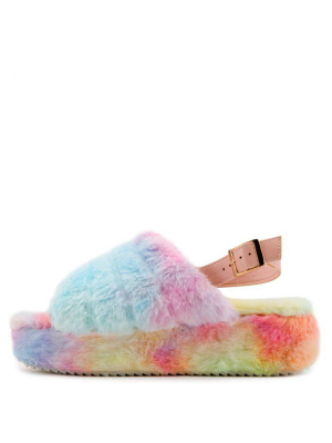 Kathy179 Cotton Candy Faux Fur Slingback Platform Mule Wedge