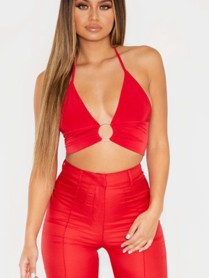 Red Plunge Ring Detail Bralet