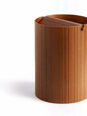Teak Paper Waste Basket With Lid - Small