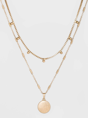 Ball & Medallion In Worn Gold Layer Necklace - Universal Thread™ Gold