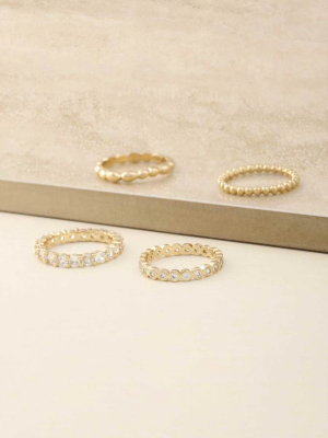 Mini Crystal Essentials 18k Gold Plated Ring Stack