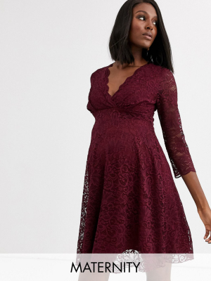 Blume Maternity Exclusive Lace Skater Dress In Wine