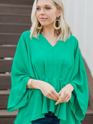 Tell It All Kelly Green Kimono Sleeve Blouse