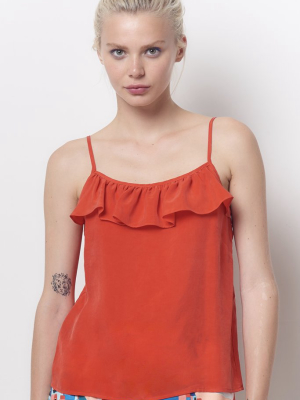 Raven Ruffle Neck Slip Top - Cupro