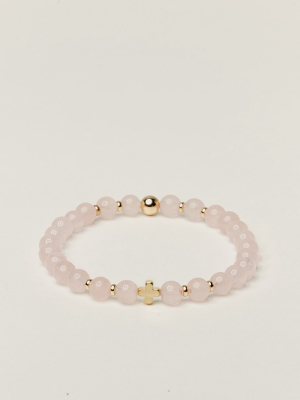 Spiritus Stones Sacred Love Bracelet With Madagascar Rose Quartz & 14k Gold Cross & Hardware