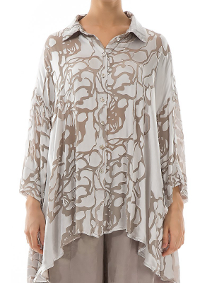 Loose Floral Cappuccino Silk Shirt